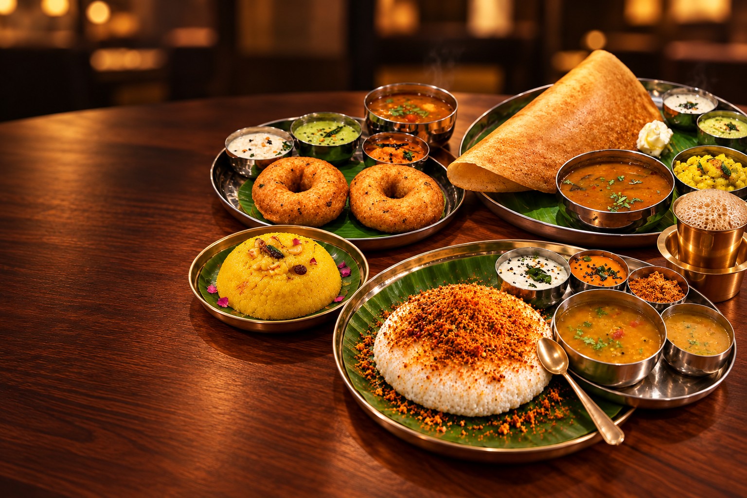 Crisp dosa served with chutney and sambar